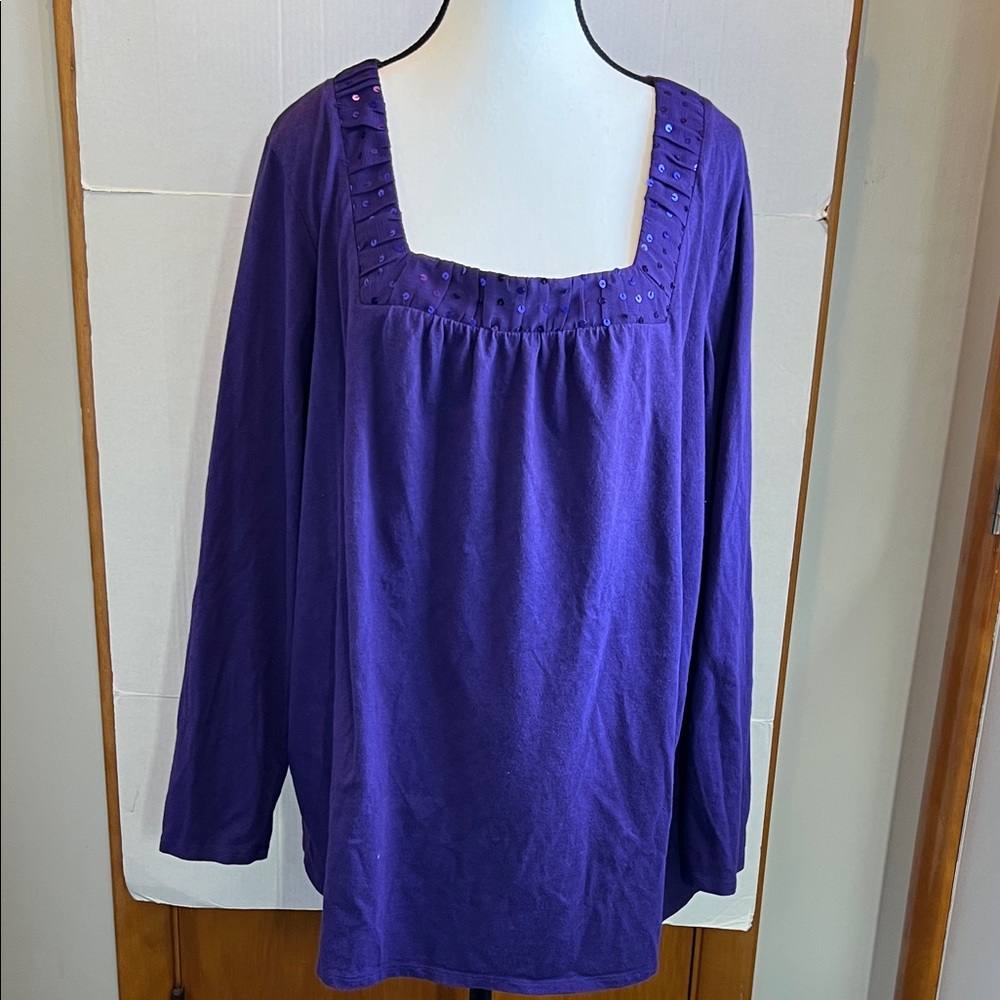 Just My Size Deep Purple Parachute color Long Sleeve Top, square neckline